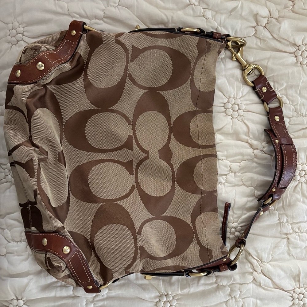 Coach Tan and Brown Signature Shoulder Bag